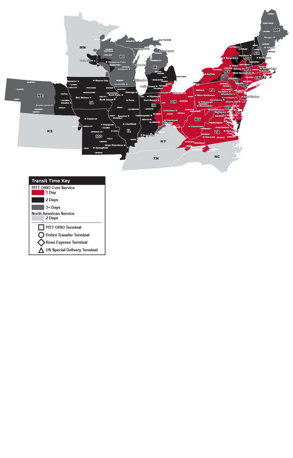 Allentown PA-NJ - PITT OHIO Transit Map