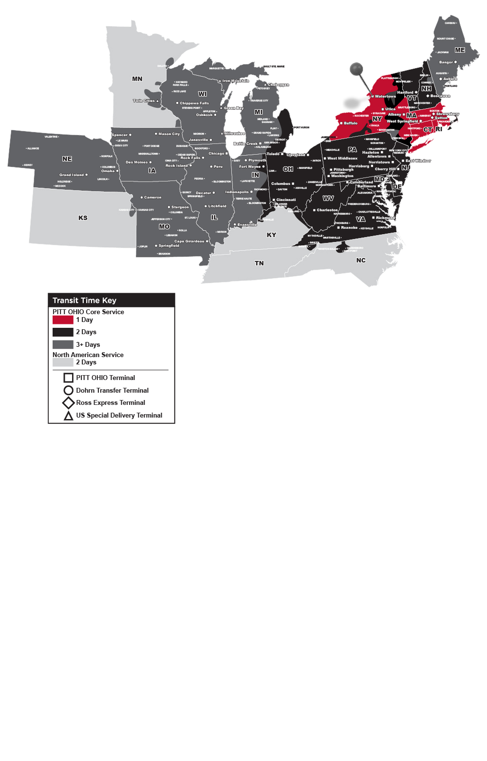 Watertown NY - PITT OHIO Transit Map