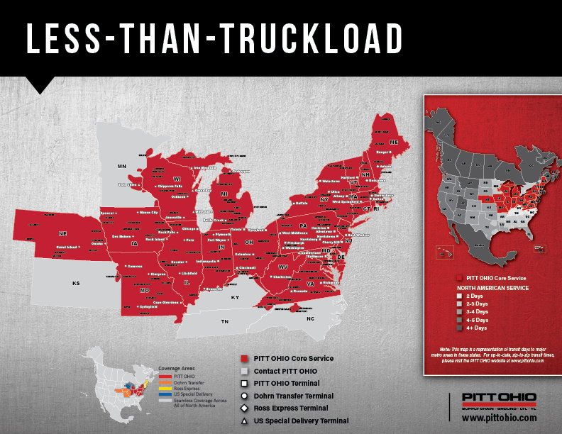 PITT OHIO Less-Than-Truckload Service Map